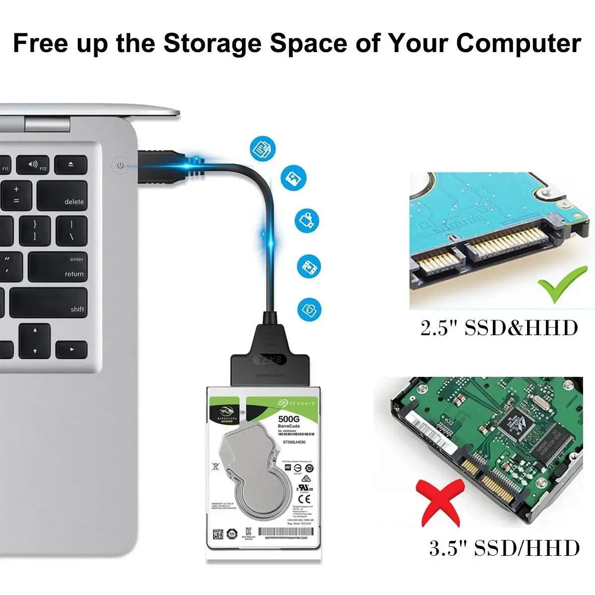 Adaptateur USB vers SATA, câble convertisseur USB 3.0 2.0 vers SATA pour disque dur SSD HDD 2.5 pouces, accessoires d'adaptateur externe