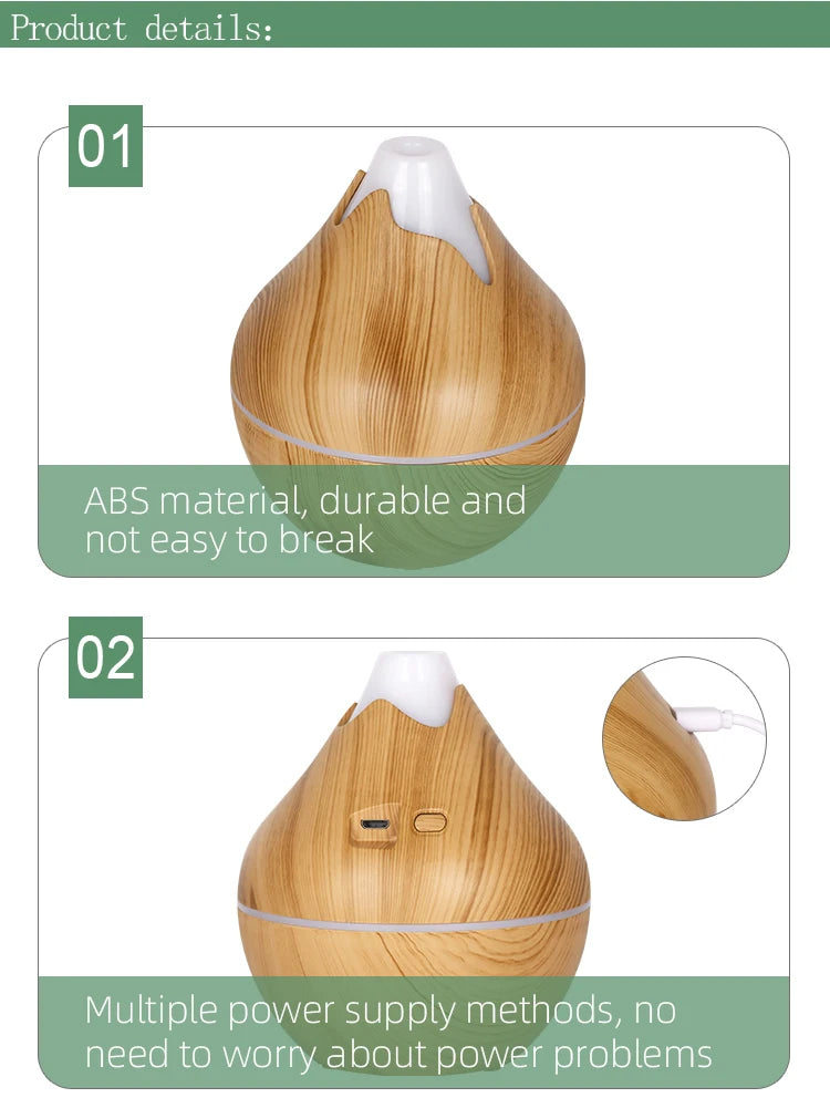 Humidificateur Diffuseur Arômes Design Bois — Ultrasonique, LED 7 Couleurs & USB 5V (200ml/350ml)