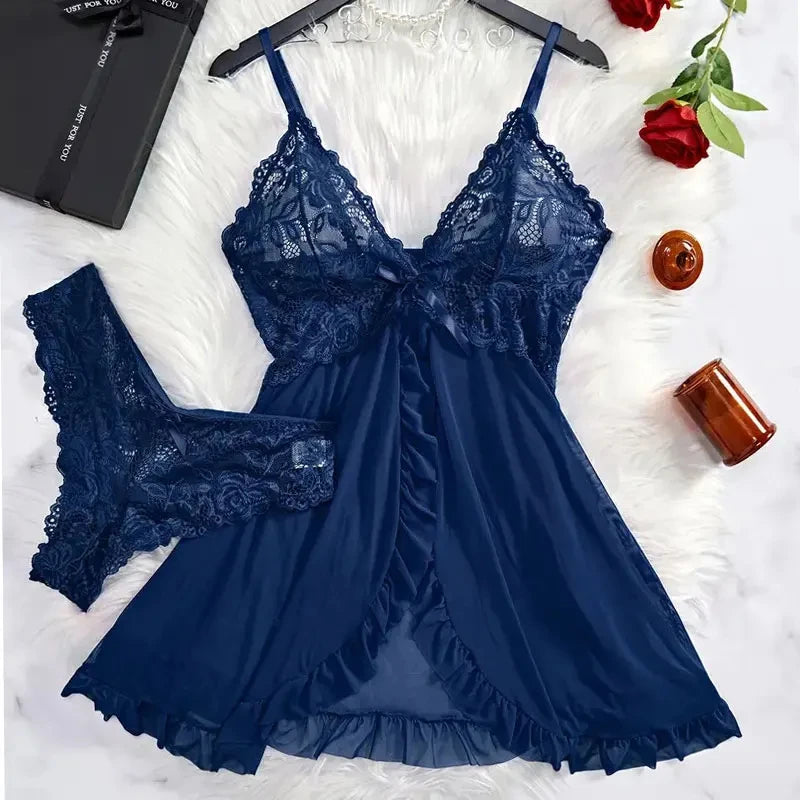 Ensemble Lingerie Dentelle Transparente — Nuisette & Culotte Sexy