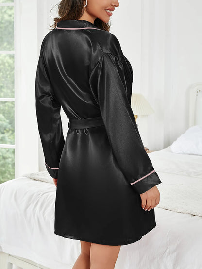 Robe de Nuit Courte Couleur Unie Femme — Peignoir Décontracté Été