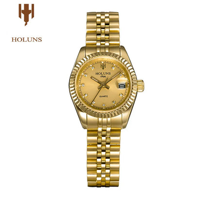 Montre Femme Luxe Diamant — Quartz Acier Inoxydable, Étanche 5 ATM