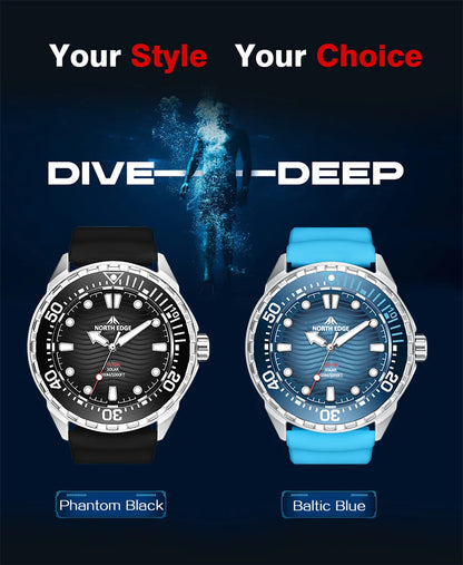 Montre Plongée NORTH EDGE TRITON — Solaire, Quartz, Acier 316L, Étanche 300M
