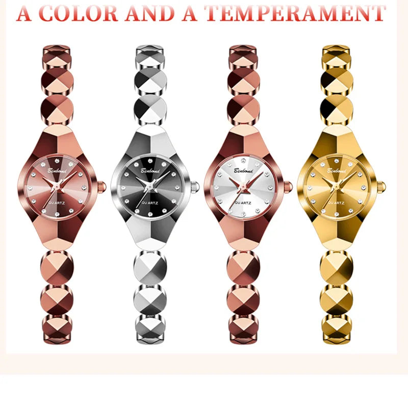 Montre Femme Quartz BINBOND N220 — Bracelet Acier Inoxydable, Style Luxe, 3 ATM, 4 Coloris