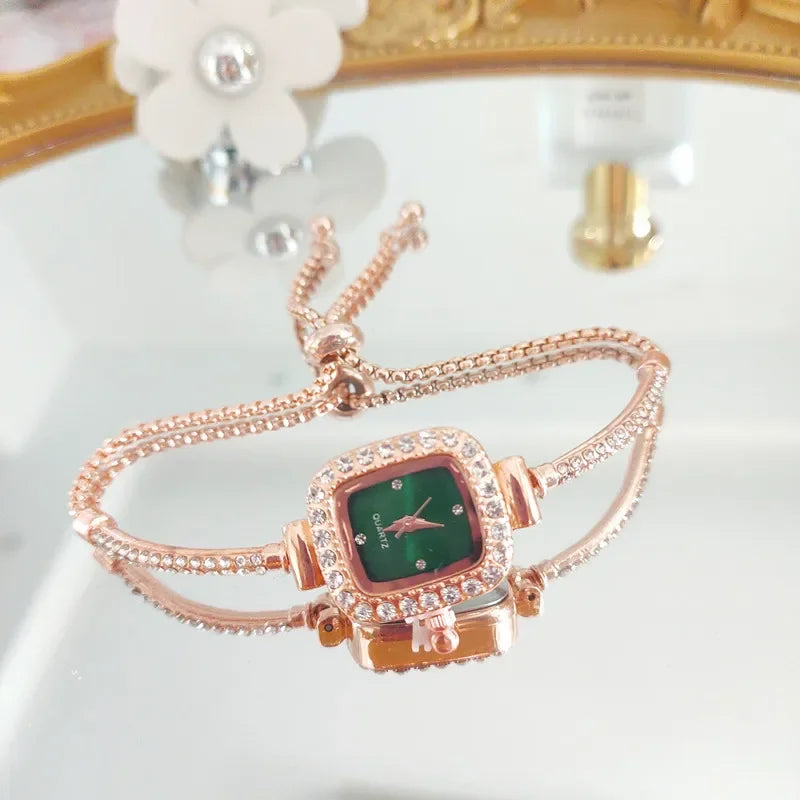Montre Femme Quartz Cristal MOONBIFFY — Bracelet Cuir, Cadran Orné de Cristaux, 5 Coloris