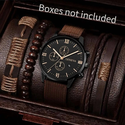Montre Homme Quartz — Cadran Chiffres Romains + 3-4 Bracelets Interchangeables Cuir & Nylon