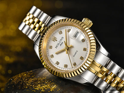 Montre Femme Luxe Diamant — Quartz Acier Inoxydable, Étanche 5 ATM