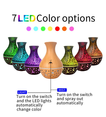 Mini Humidificateur Vase Design Bois 150ml — LED 7 Couleurs, Aromathérapie & USB 5V