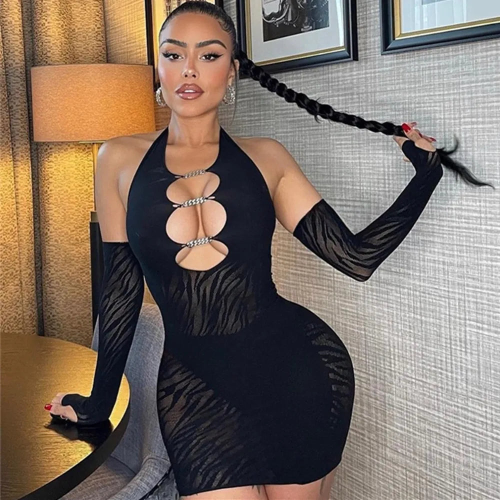 Robe courte en résille pour femmes, lingerie sexy, jupe ronde, vêtements de nuit, mini robe slim