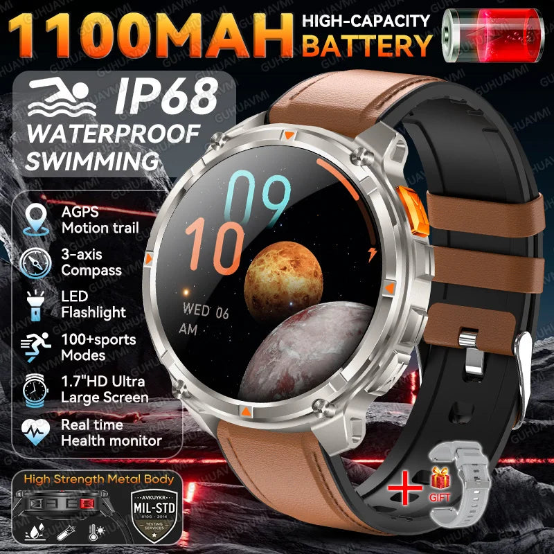 Smartwatch GUHUAVMI HT33 — AMOLED Saphir 1,7", Batterie 1100mAh, 100+ Sports, IP68
