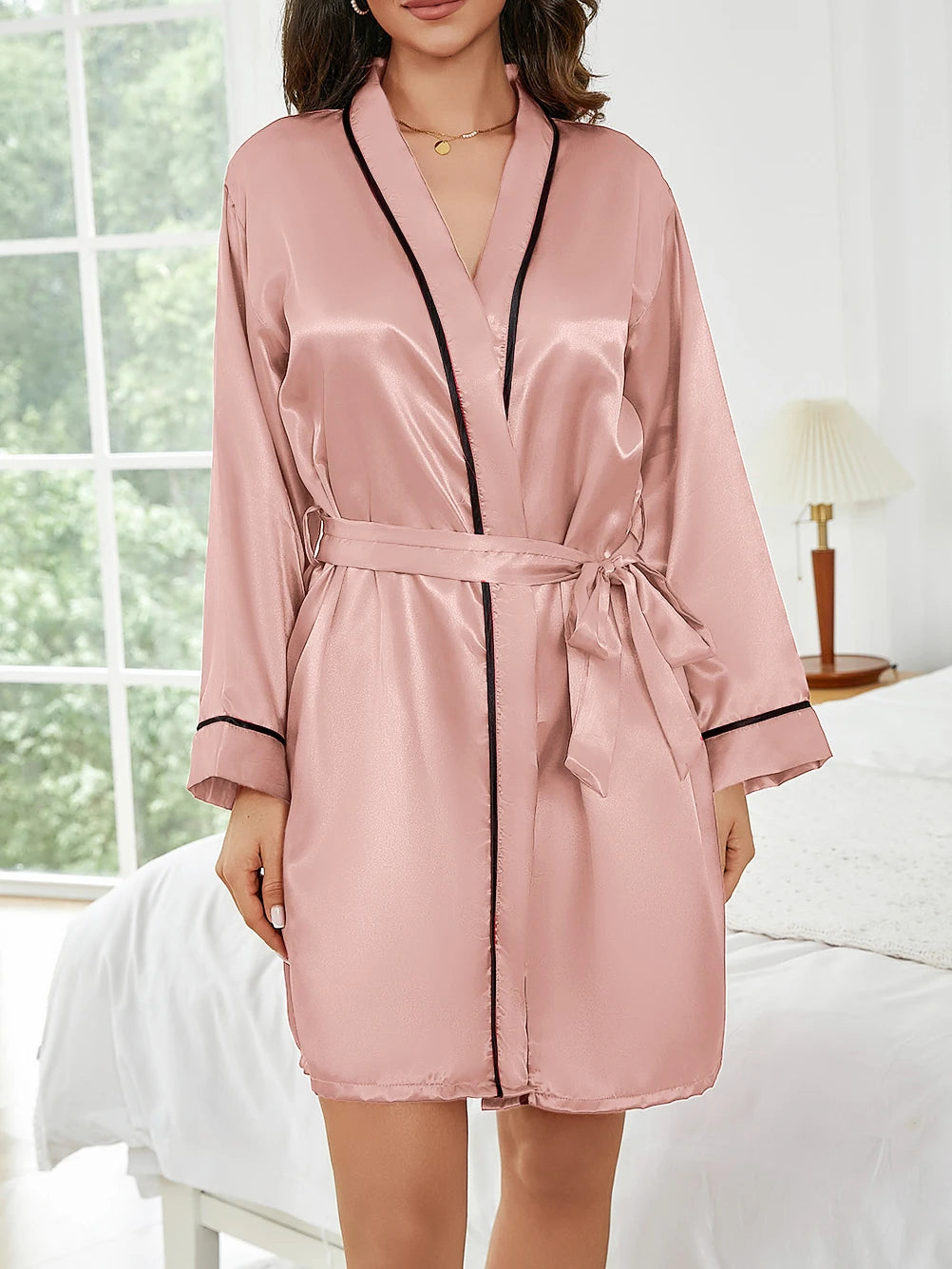 Robe de Nuit Courte Couleur Unie Femme — Peignoir Décontracté Été