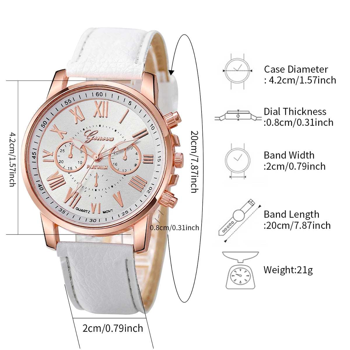 Coffret 6 Pièces Femme Style Roma — Montre Quartz Chiffres Romains 42mm + 5 Bracelets Cuir Interchangeables