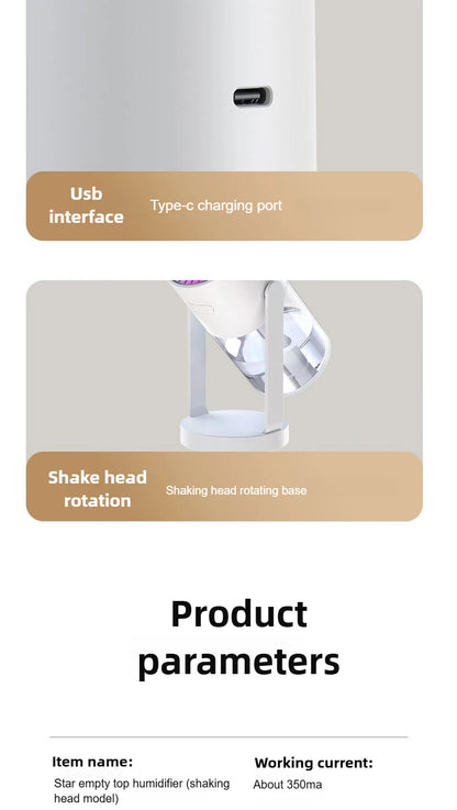 Humidificateur Projection Ciel Étoilé 280ml — LED Multimode, 2 Modes de Brume & USB 5V
