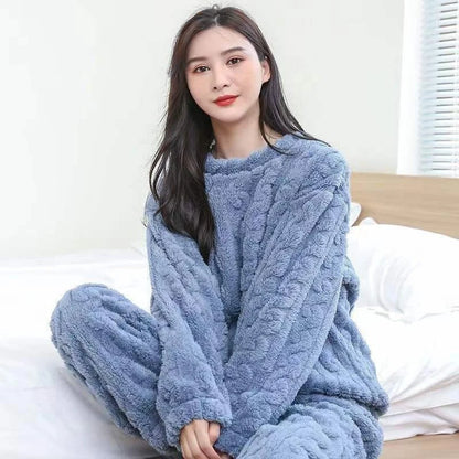 Ensemble Pyjama Flanelle Polaire Femme — Haut Col Rond & Pantalon Chaud