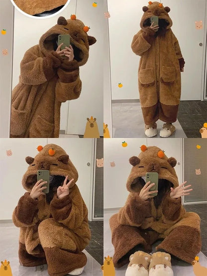 Adulte Capybara Robes Onesies Pyjamas Dessin Animé Pyjama Animal Kigurumi Pantoufle Halloween Cosplay Costumes Chaud Vêtements De Nuit Combinaison