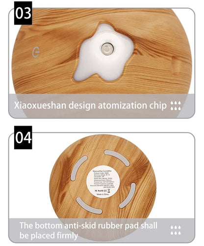 Humidificateur Diffuseur Arômes Design Bois — Ultrasonique, LED 7 Couleurs & USB 5V (200ml/350ml)