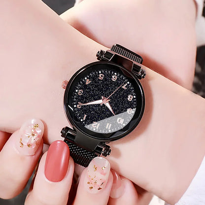 Montre Quartz Femme MOONBIFFY — Cadran Ciel Étoilé 36 mm, Bracelet Maille Alliage, Chiffres Arabes, 5 Styles | TechNova X