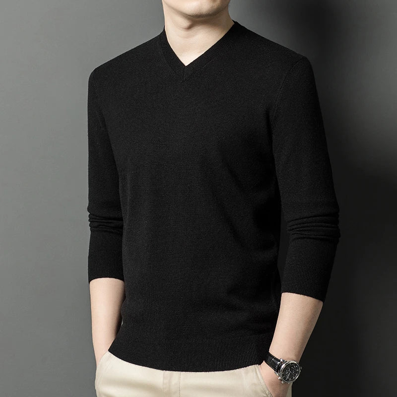 Pull Homme Col en V — Tricoté Surdimensionné | Couleur Unie | Chaud & Confortable | 7 Coloris | M–4XL