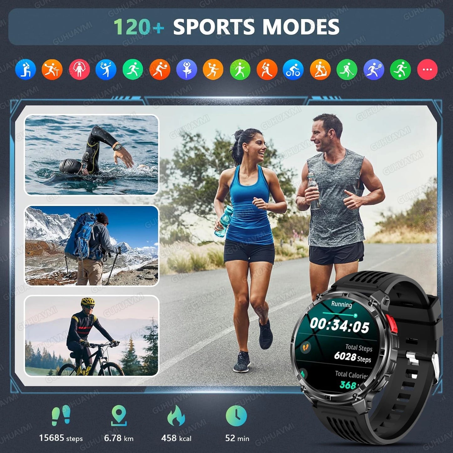Smartwatch GPS GUHUAVMI T-Rex3 Pro 2026 — AMOLED 1,7", Batterie 1100mAh, 10 ATM, 100+ Modes Sport