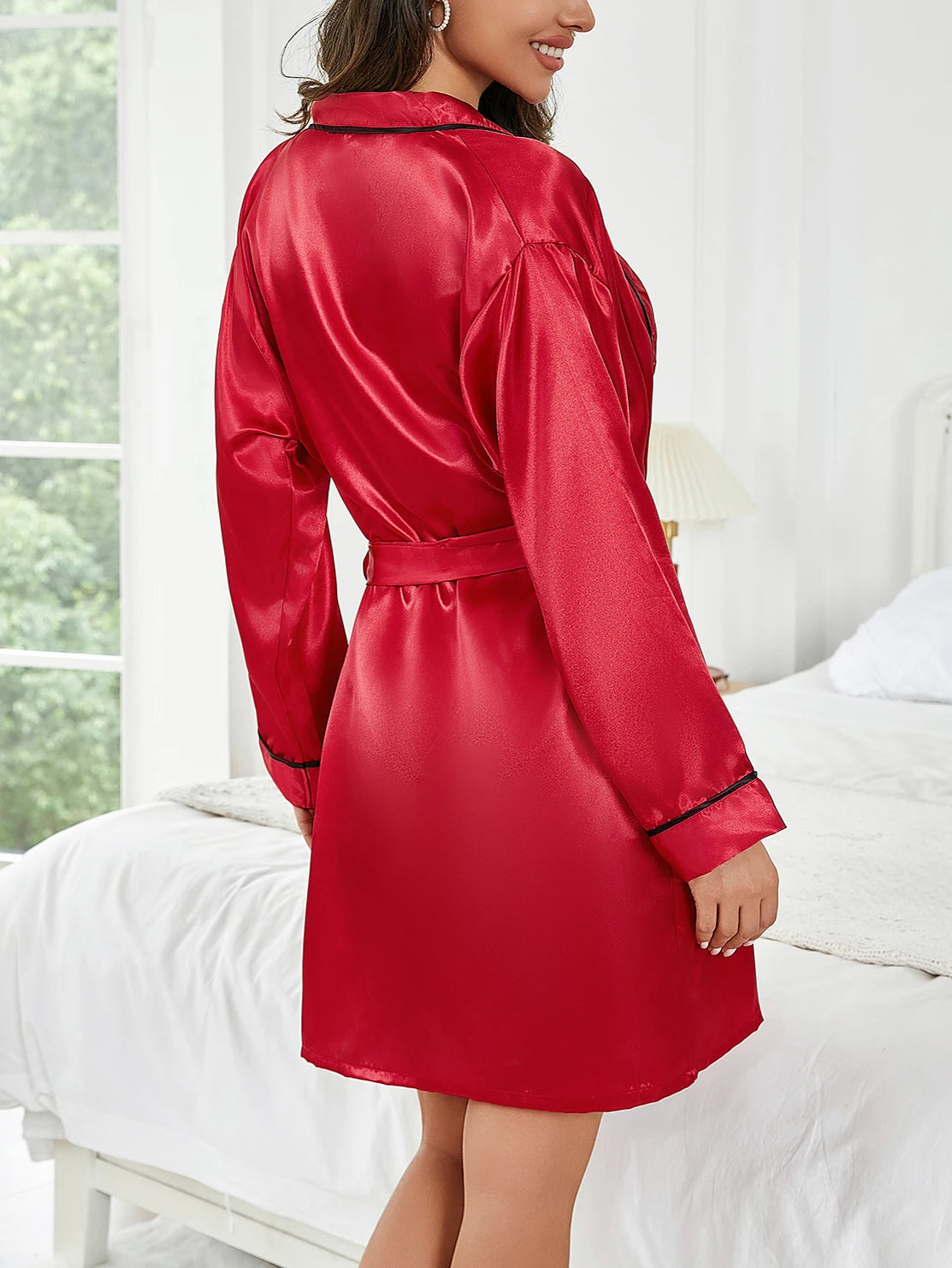 Robe de Nuit Courte Couleur Unie Femme — Peignoir Décontracté Été