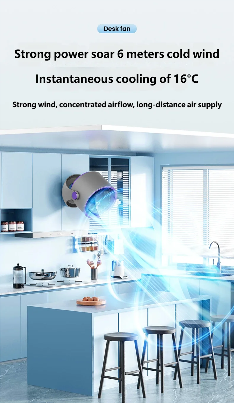 Ventilateur Mural Sans Perçage USB — Silencieux, Rechargeable & Circulation d'Air 360°