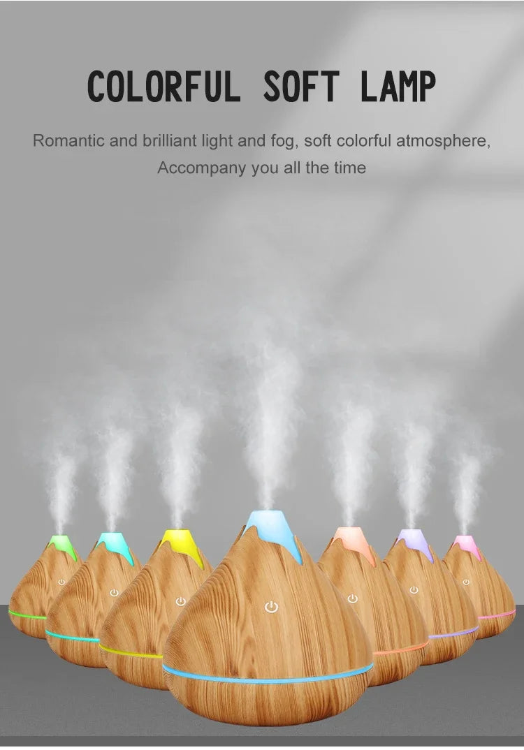 Humidificateur Diffuseur Arômes Design Bois — Ultrasonique, LED 7 Couleurs & USB 5V (200ml/350ml)