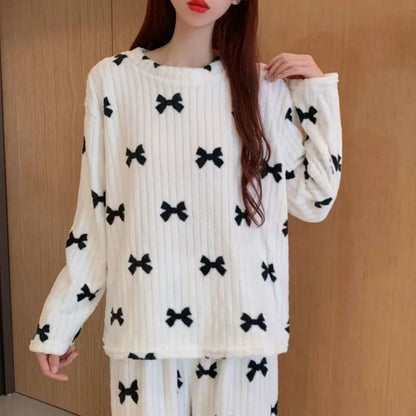 Ensemble Pyjama Polaire Femme — Haut Col Rond & Pantalon Jambes Larges