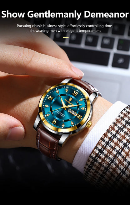 Montre Homme POEDAGAR 936L — Quartz, Bracelet Cuir, Lumineux, Date & Semaine