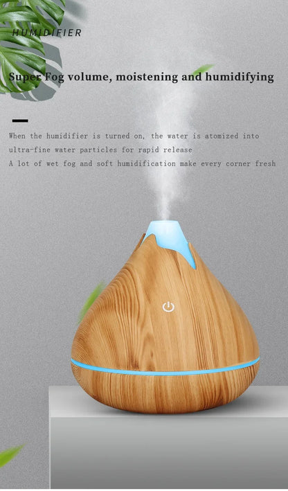Humidificateur Diffuseur Arômes Design Bois — Ultrasonique, LED 7 Couleurs & USB 5V (200ml/350ml)