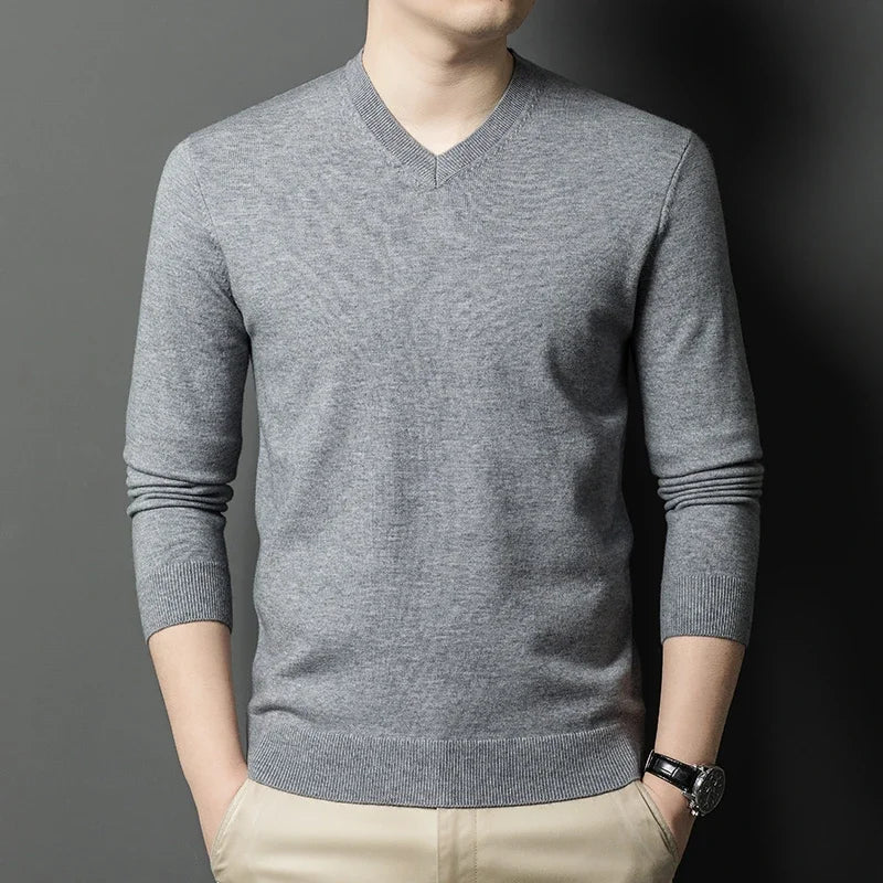 Pull Homme Col en V — Tricoté Surdimensionné | Couleur Unie | Chaud & Confortable | 7 Coloris | M–4XL