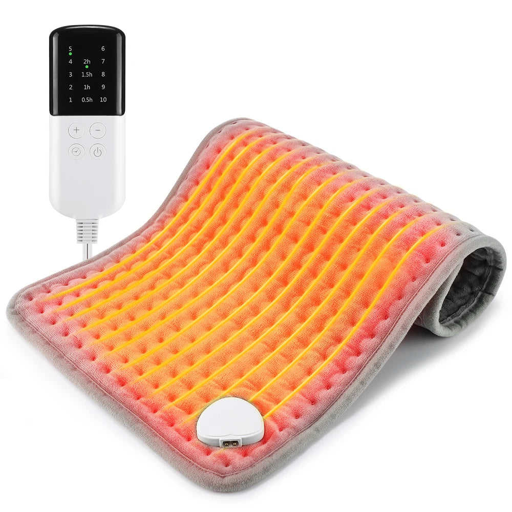 Coussin Chauffant Électrique 60x30cm — 10 Niveaux 30-70°C, Minuterie & Micro-Velours Lavable