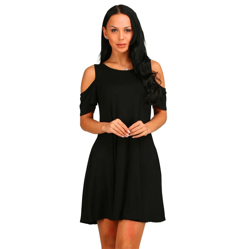 Robe Été Femme Vintage — Épaules Dénudées, Col Rond, Ligne A, 4 Coloris, S-XXL | TechNova X