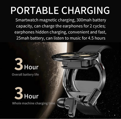 Montre Connectée 2-en-1 avec Écouteurs TWS Intégrés — Écran 1,39", IP67, BT 5.0, Suivi Santé Complet, 3 Coloris | TechNova X