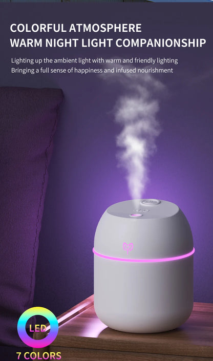 Mini Humidificateur USB 220ml — Aromathérapie, Silencieux, Arrêt Auto & 3 Coloris
