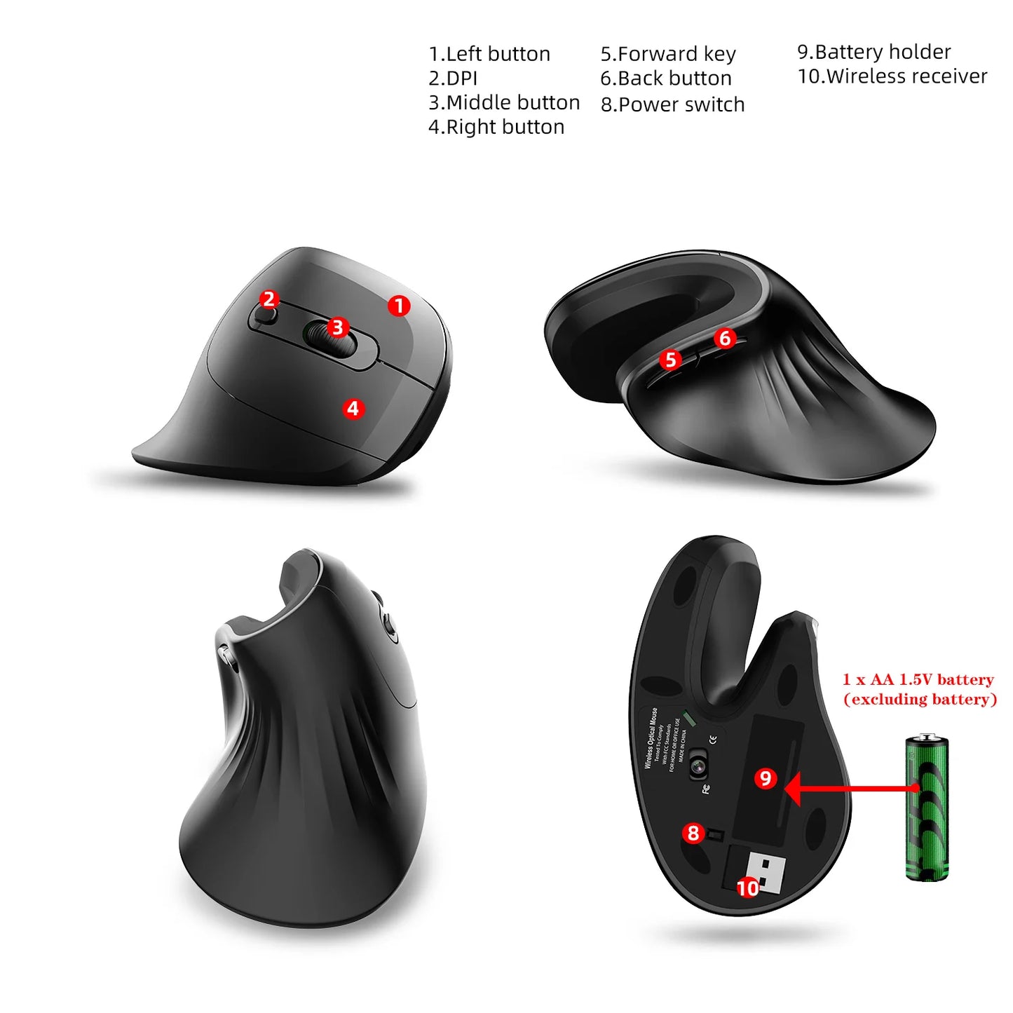 Souris Verticale Sans Fil T27 — Ergonomique, Silencieuse, 3200 DPI | TechNova X