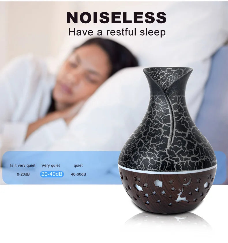 Mini Humidificateur Vase Design Bois 150ml — LED 7 Couleurs, Aromathérapie & USB 5V