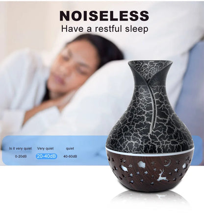 Mini Humidificateur Vase Design Bois 150ml — LED 7 Couleurs, Aromathérapie & USB 5V