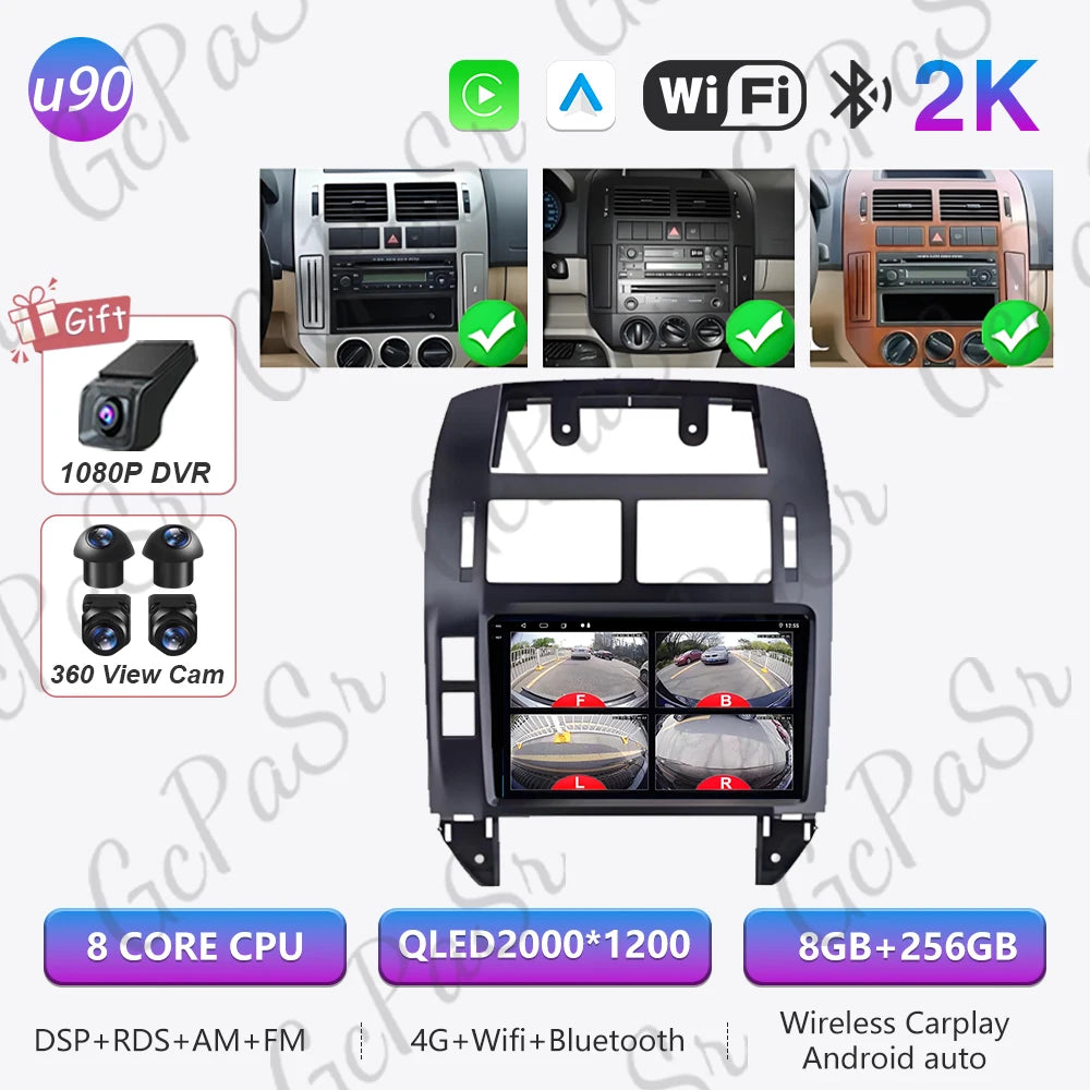 Autoradio Android 16 pour Volkswagen VW Polo MK4 6Q 9N 9N3 2004-2009 Lecteur multimédia Stéréo auto WiFi Navigation autoradio 4G