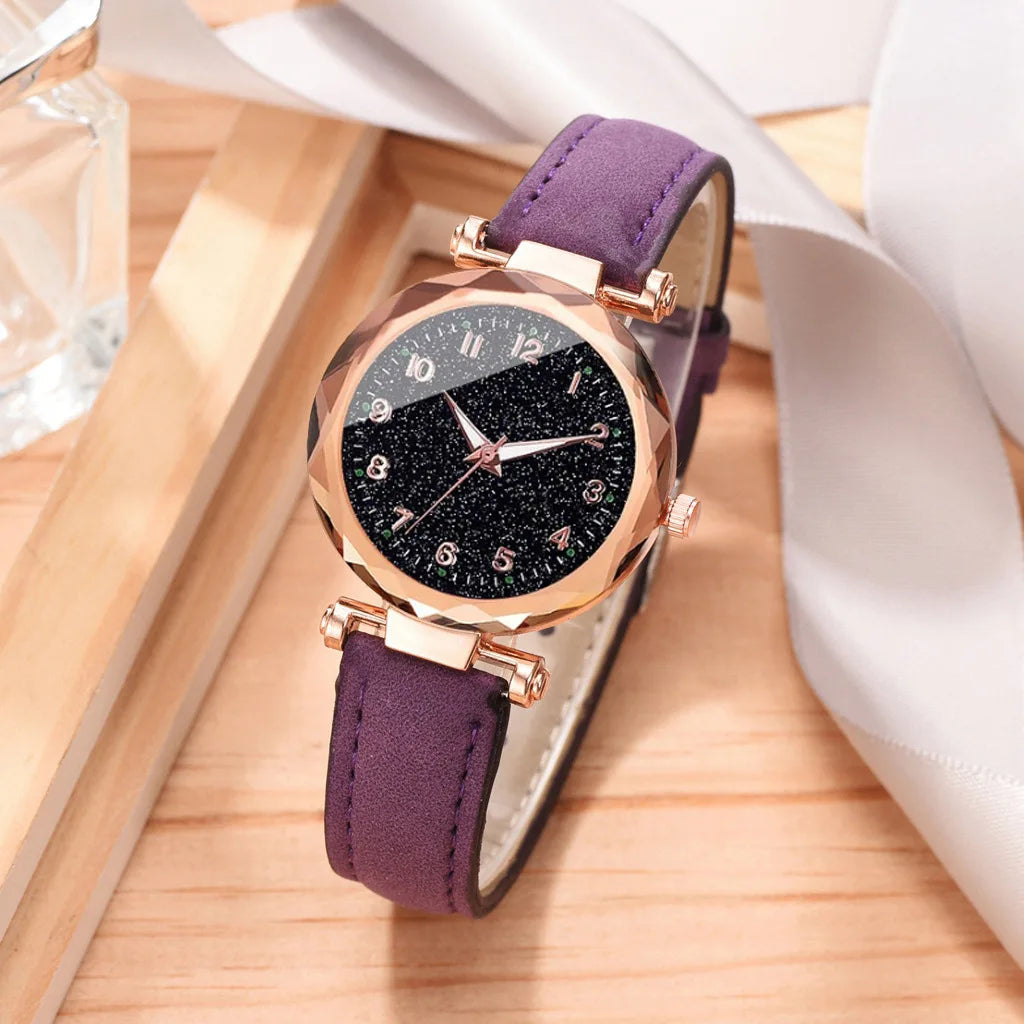 Montre Femme Quartz Légère Rétro S04065 — Bracelet PU 20mm, Chiffres Arabes, Style Artistique, 7 Coloris