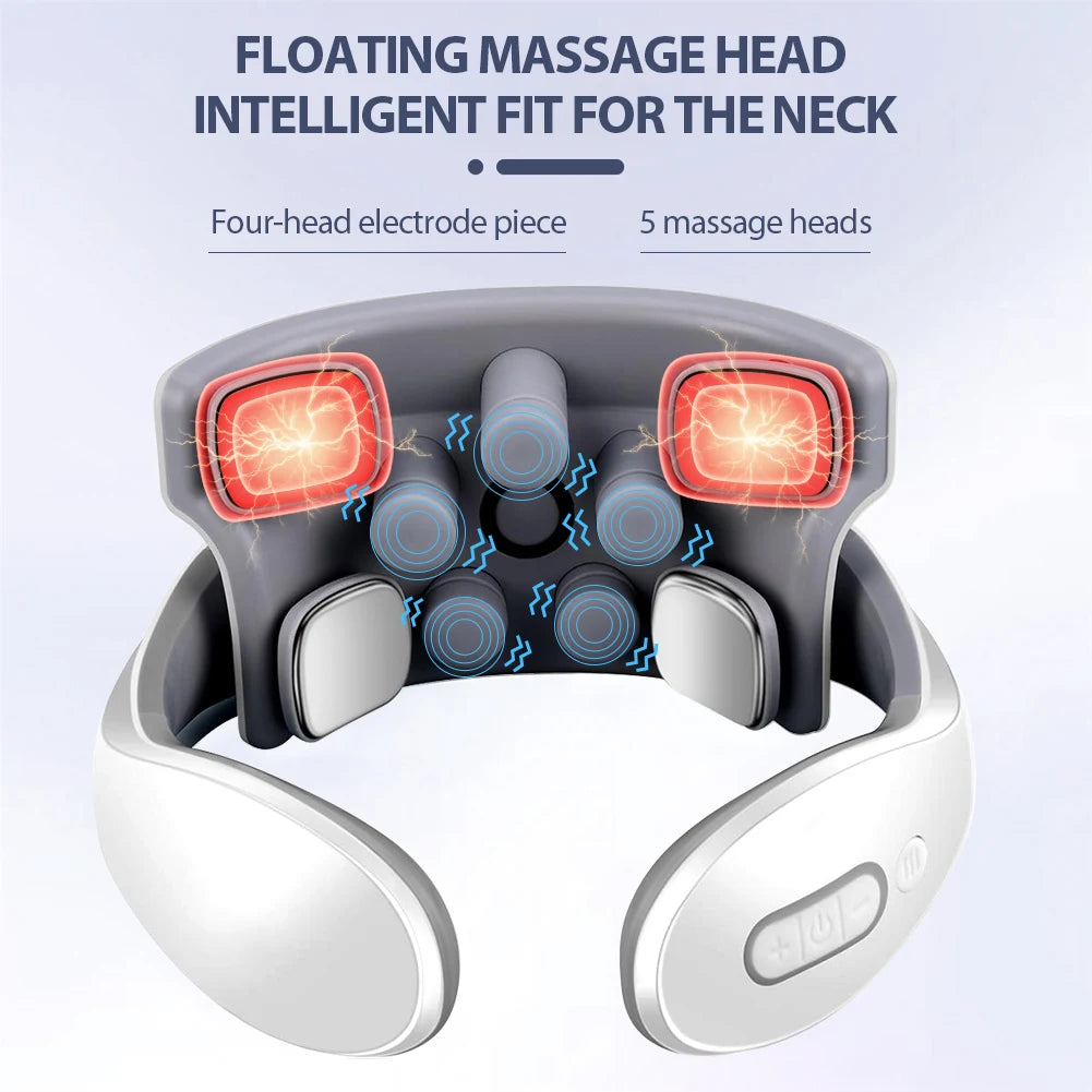 Smart Electric Neck and Back Massager, Rechargeable TENS, Hot Compression Massage, Cervical Vertebra Relaxation, Pain Kneading Therapy