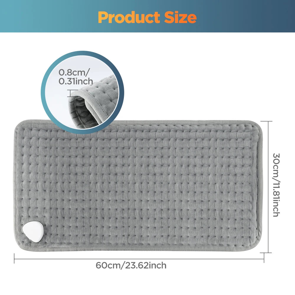 Coussin Chauffant Électrique 60x30cm — 10 Niveaux 30-70°C, Minuterie & Micro-Velours Lavable