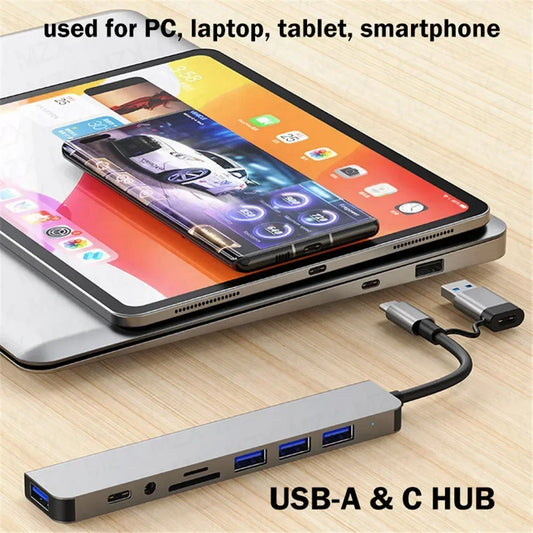 Hub USB-C 8 en 1 — USB 3.0 5Gbps, Lecteur SD/TF, OTG, Compatible MacBook & PC | TechNova X