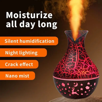 Mini Humidificateur Vase Design Bois 150ml — LED 7 Couleurs, Aromathérapie & USB 5V