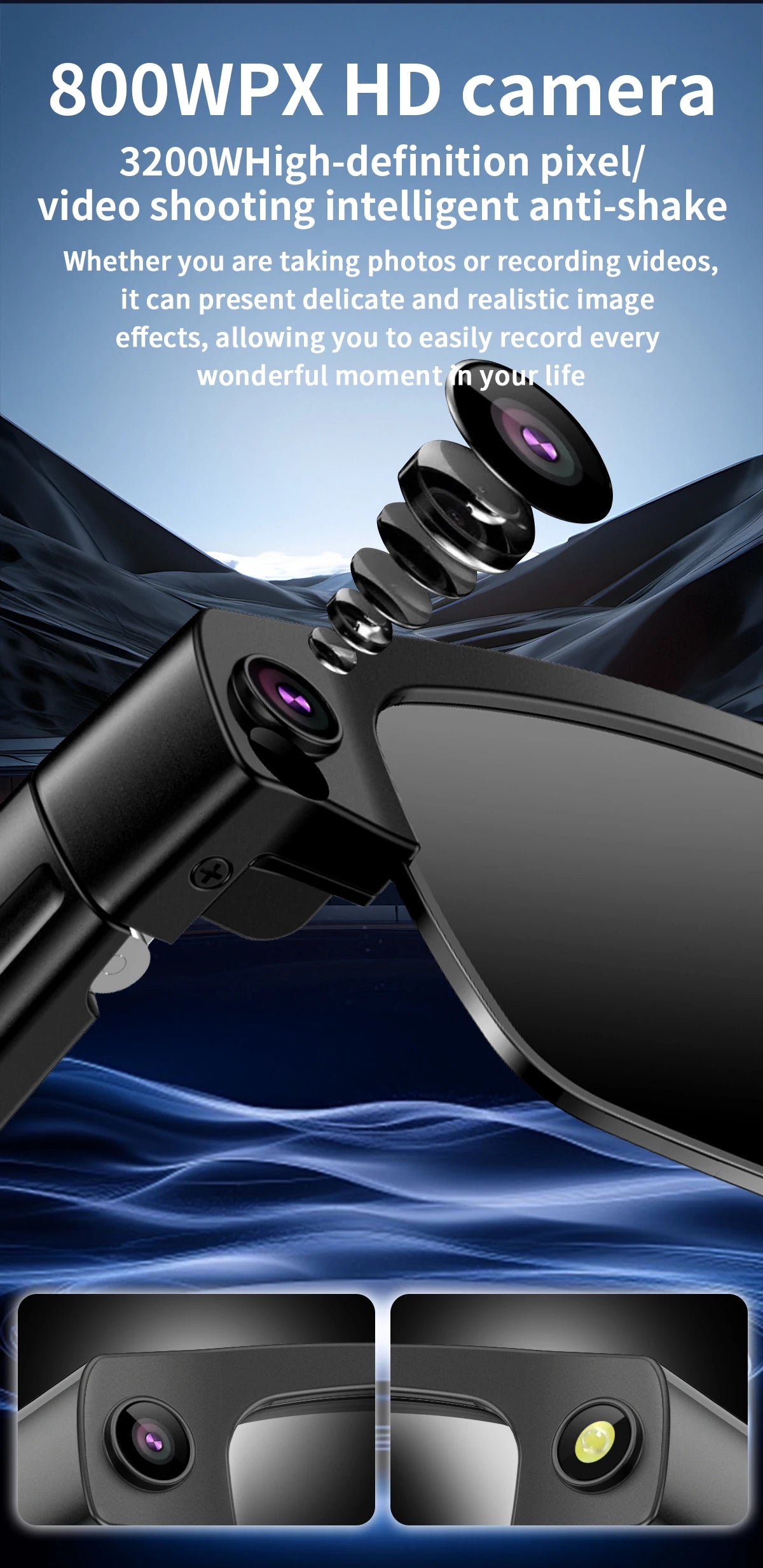 LIGE 800W HD Camera Smart Glasses 1200P HD Video Recording Chat Translation Voice Control Calling Sunglasses Color-Changing Lenses