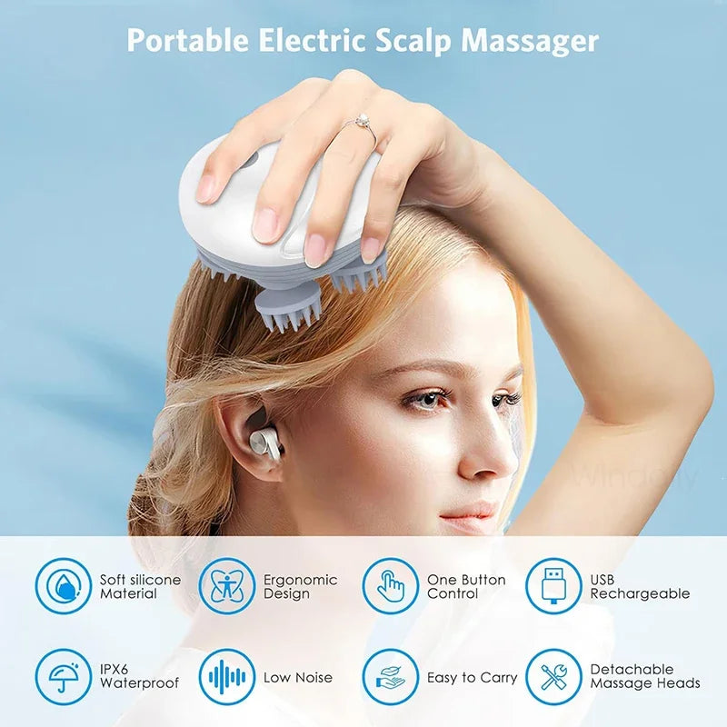 Masseur Électrique Cuir Chevelu Windaily — 4 Têtes, 3 Modes, IPX6 & Rechargeable