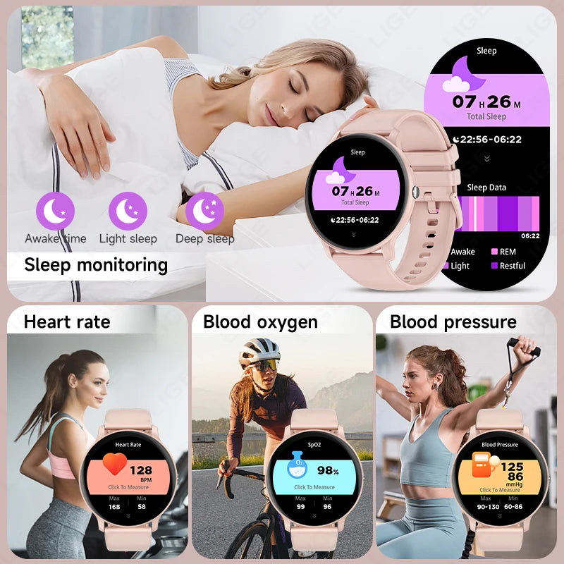 Smartwatch LIGE 2025 — Bluetooth 5.3, Écran 1,39", Santé 24h, IP68