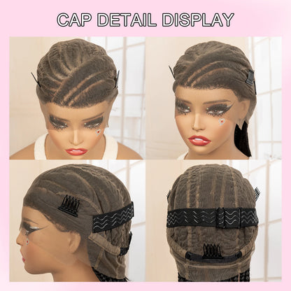 Perruque tressée synthétique pleine dentelle Cornrow Box 34 pouces dentelle frontale Crochet déesse tresses perruque pour les femmes noires africaines