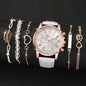 Coffret 6 Pièces Femme Style Roma — Montre Quartz Chiffres Romains 42mm + 5 Bracelets Cuir Interchangeables
