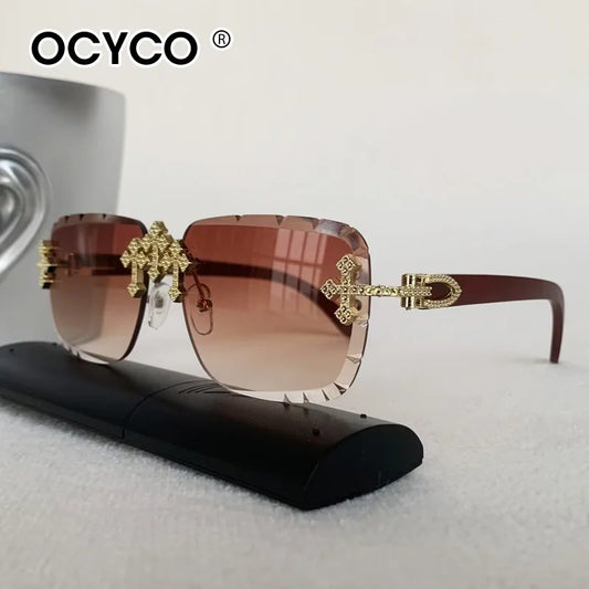Lunettes de soleil carrées sans bords pour hommes, marque de luxe, verres de coupe Vintage, lunettes de soleil pour cyclisme en plein air, lunettes Steampunk