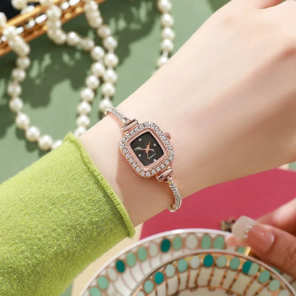 Montre Femme Quartz Cristal MOONBIFFY — Bracelet Cuir, Cadran Orné de Cristaux, 5 Coloris