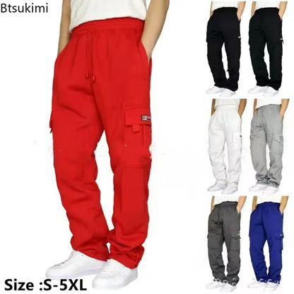Pantalon décontracté pour homme 2026 – Survêtement uni multi-poches pour homme, automne-hiver, coupe oversize